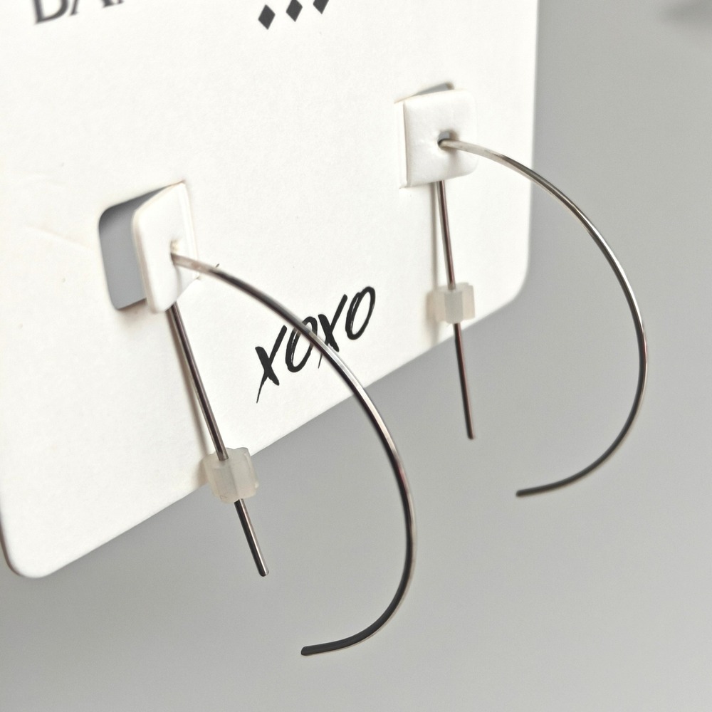 Banana Republic Factory Silver Tone Open Arc Hoop Threader Earrings Minimalist